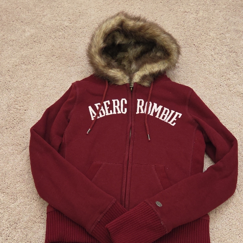 Abercrombie & Fitch Burgundy Faux Fur-Lined Jacket
